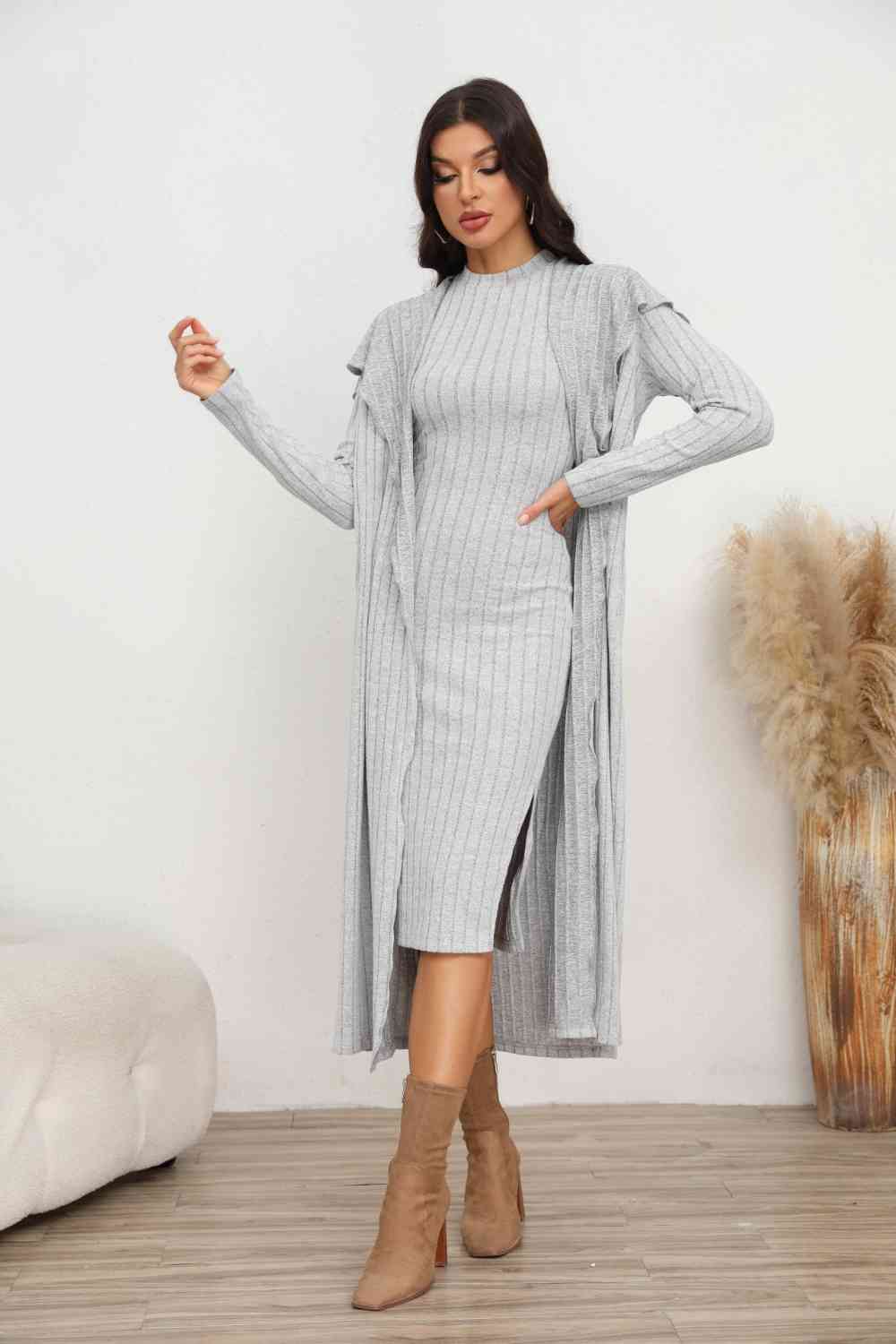 TFE: Chic Slit Dress and Longline Cardigan Set