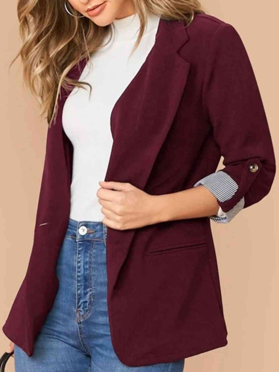 TFE: Lapel Collar Roll-Tab Sleeve Blazer