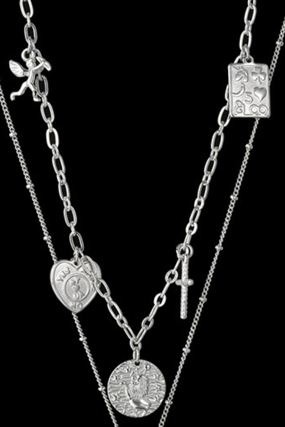 TFE: Stainless Steel Antique Coins & Cross Necklace