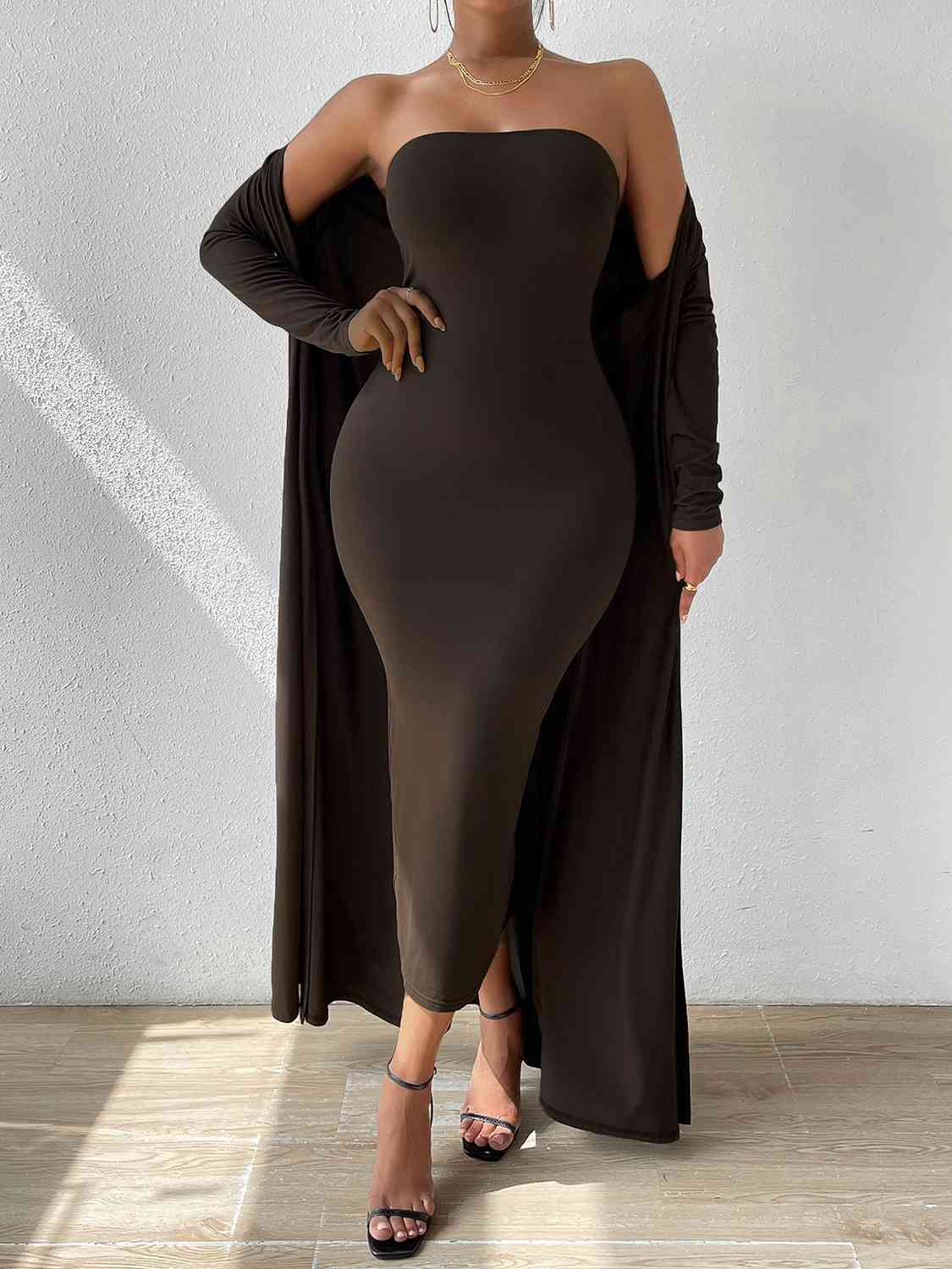 TFE: Elegance Unveiled Strapless Dress and Cardigan Set