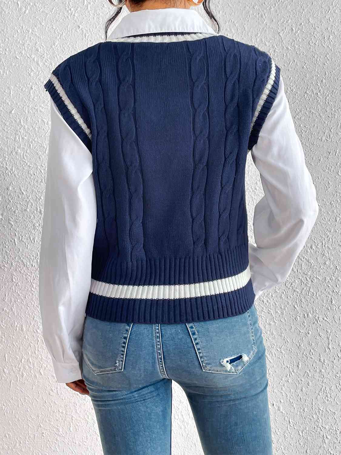 TFE: Navy Blue-Knit V-Neck Sweater Vest