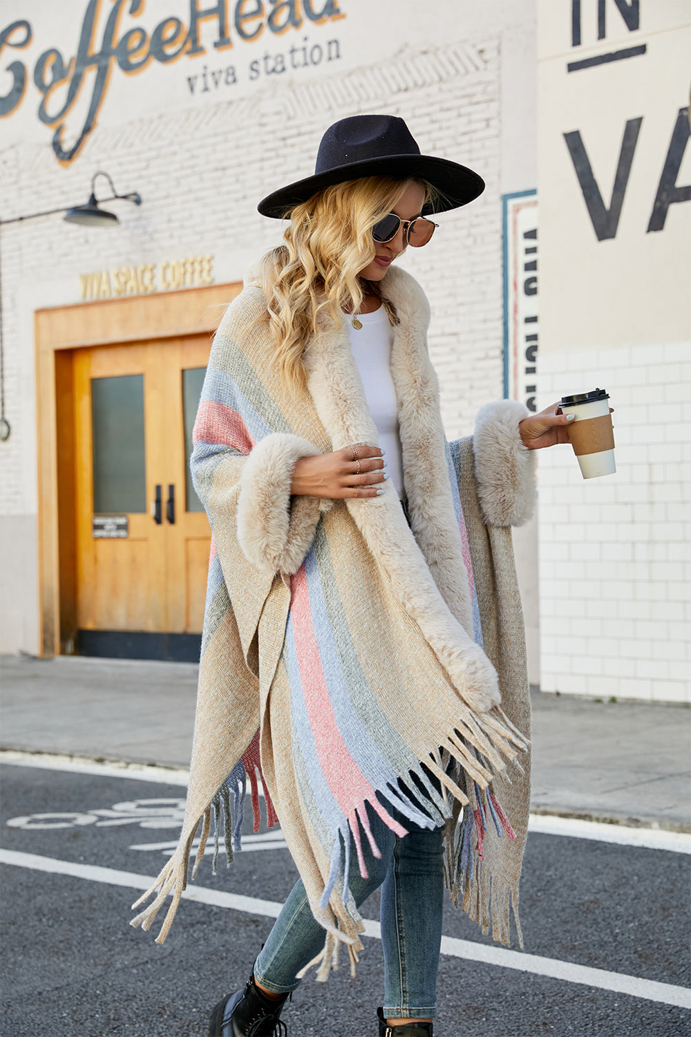 TFE: Vibrant Fringe-Accented Color Block Poncho