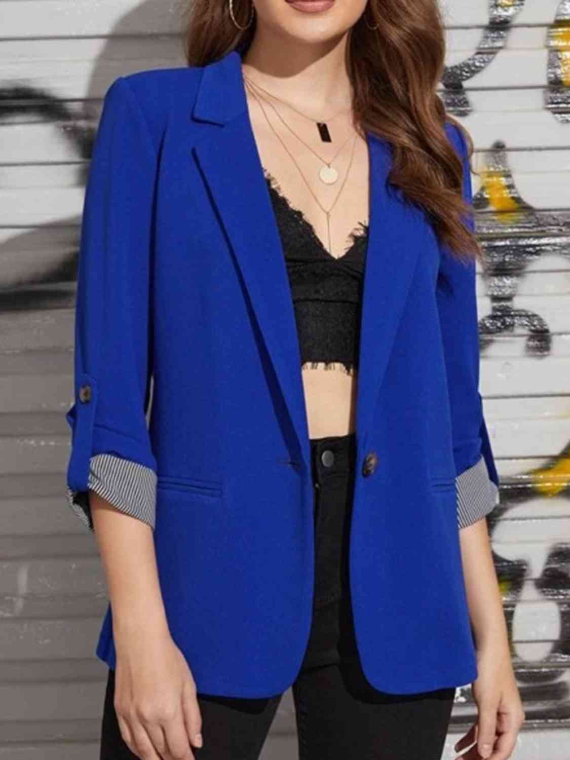 TFE: Lapel Collar Roll-Tab Sleeve Blazer