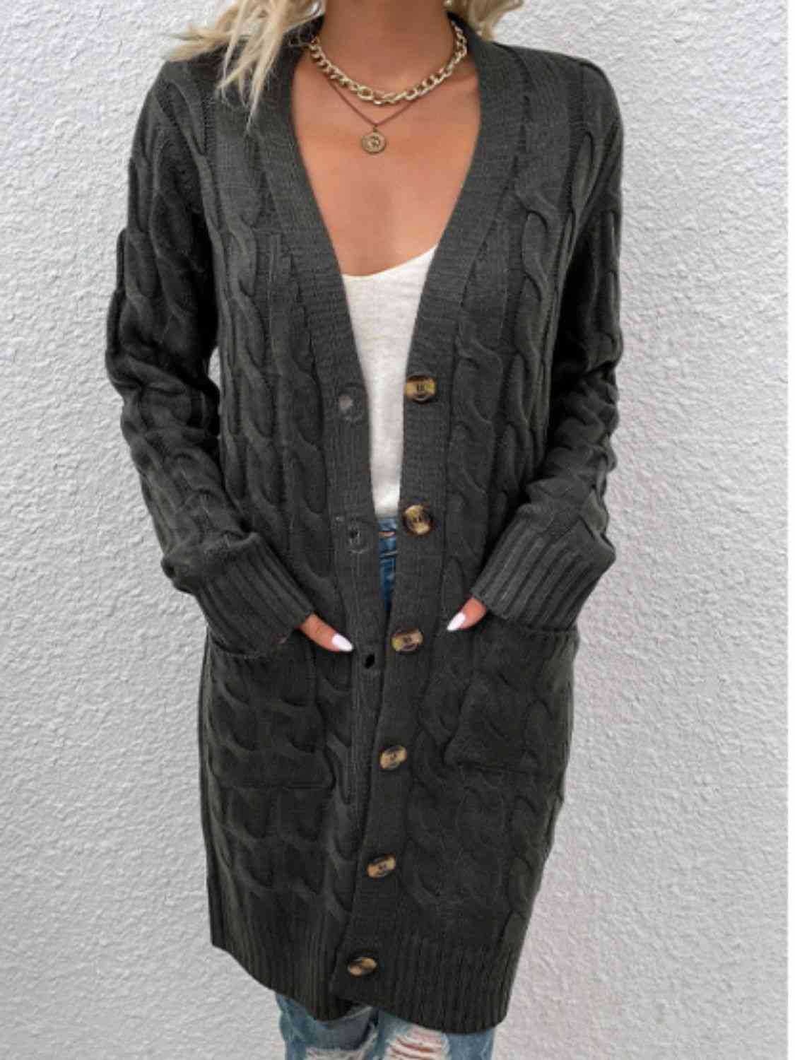 TFE: Comfy Long-Knit Button Down Cardigan with Pockets