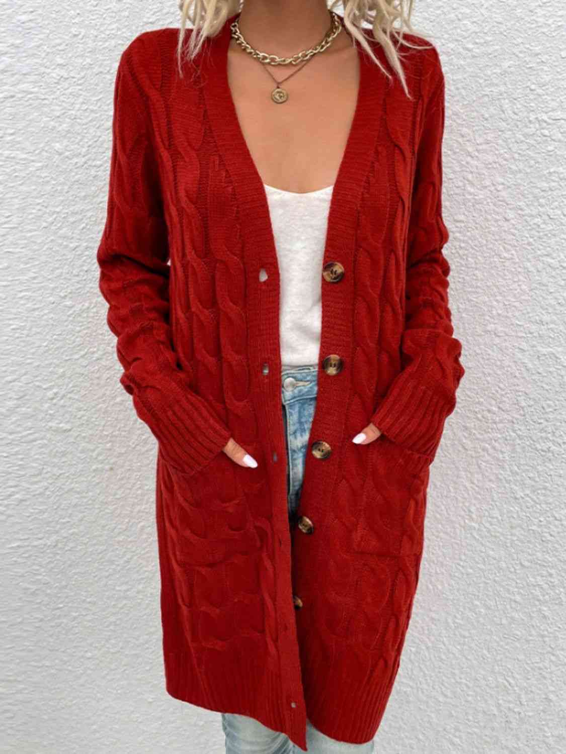 TFE: Comfy Long-Knit Button Down Cardigan with Pockets