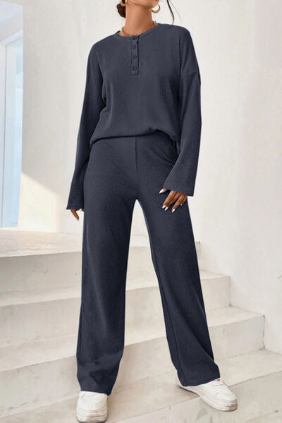 TFE: Ribbed Half Button Top and Pants Set