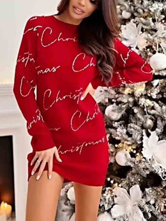 TFE: Tunic Sweater Dress with Christmas Letter Print.