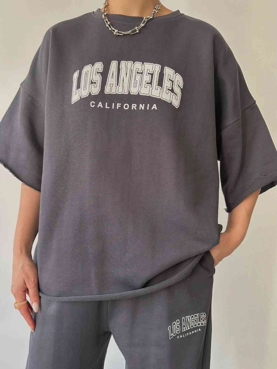 TFE: Matching sweatshirt and sweatpants set featuring LOS ANGELES CALIFORNIA graphic