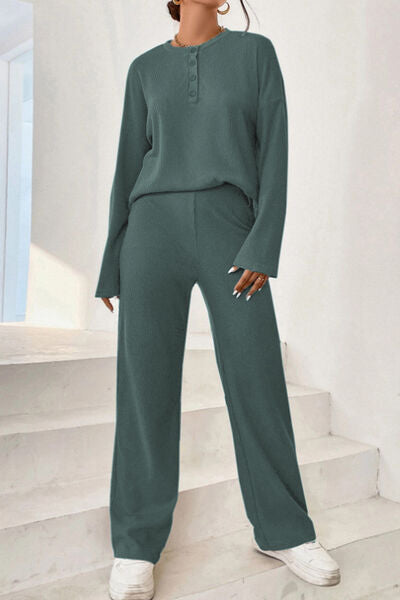 TFE: Ribbed Half Button Top and Pants Set