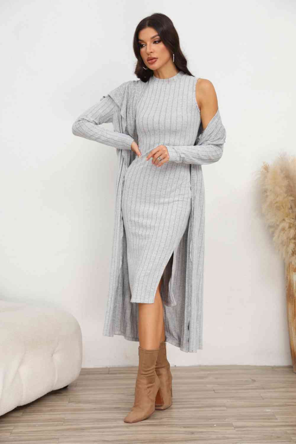 TFE: Chic Slit Dress and Longline Cardigan Set