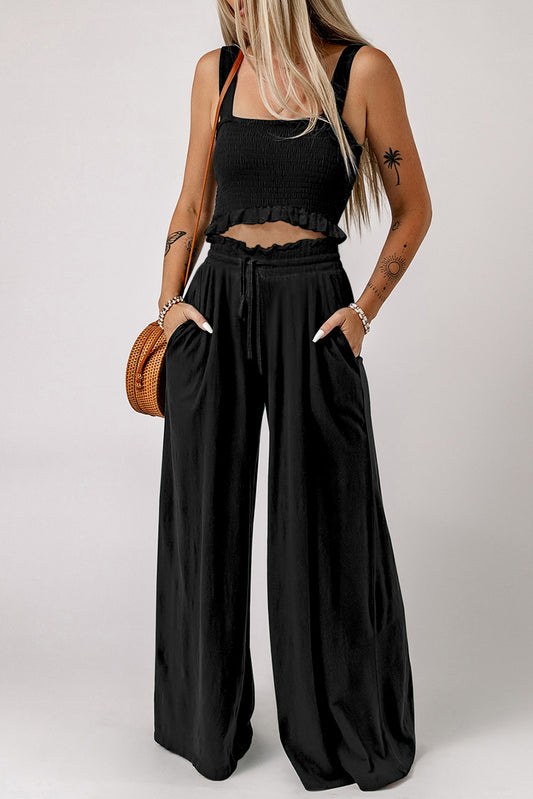 TFE: Chic Square Neck Crop Top with Coordinating Long Pants Ensemble