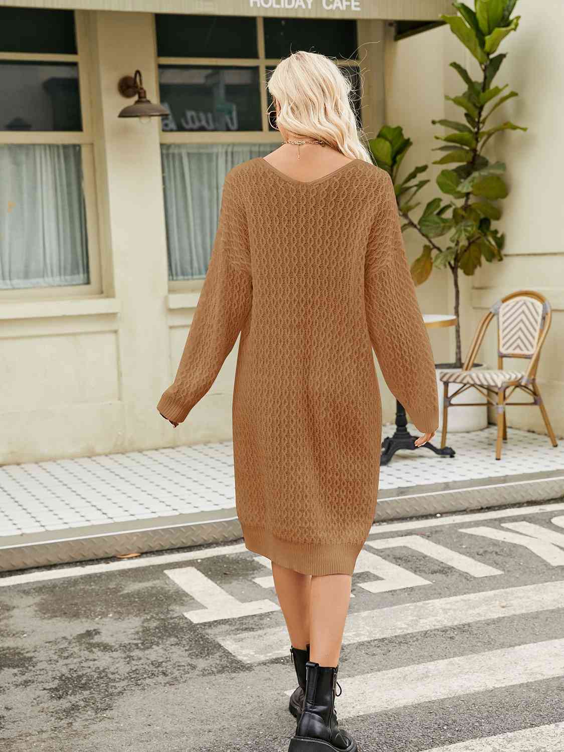 TFE: Svelte Serenity V-Neck Long Sleeve Sweater Dress