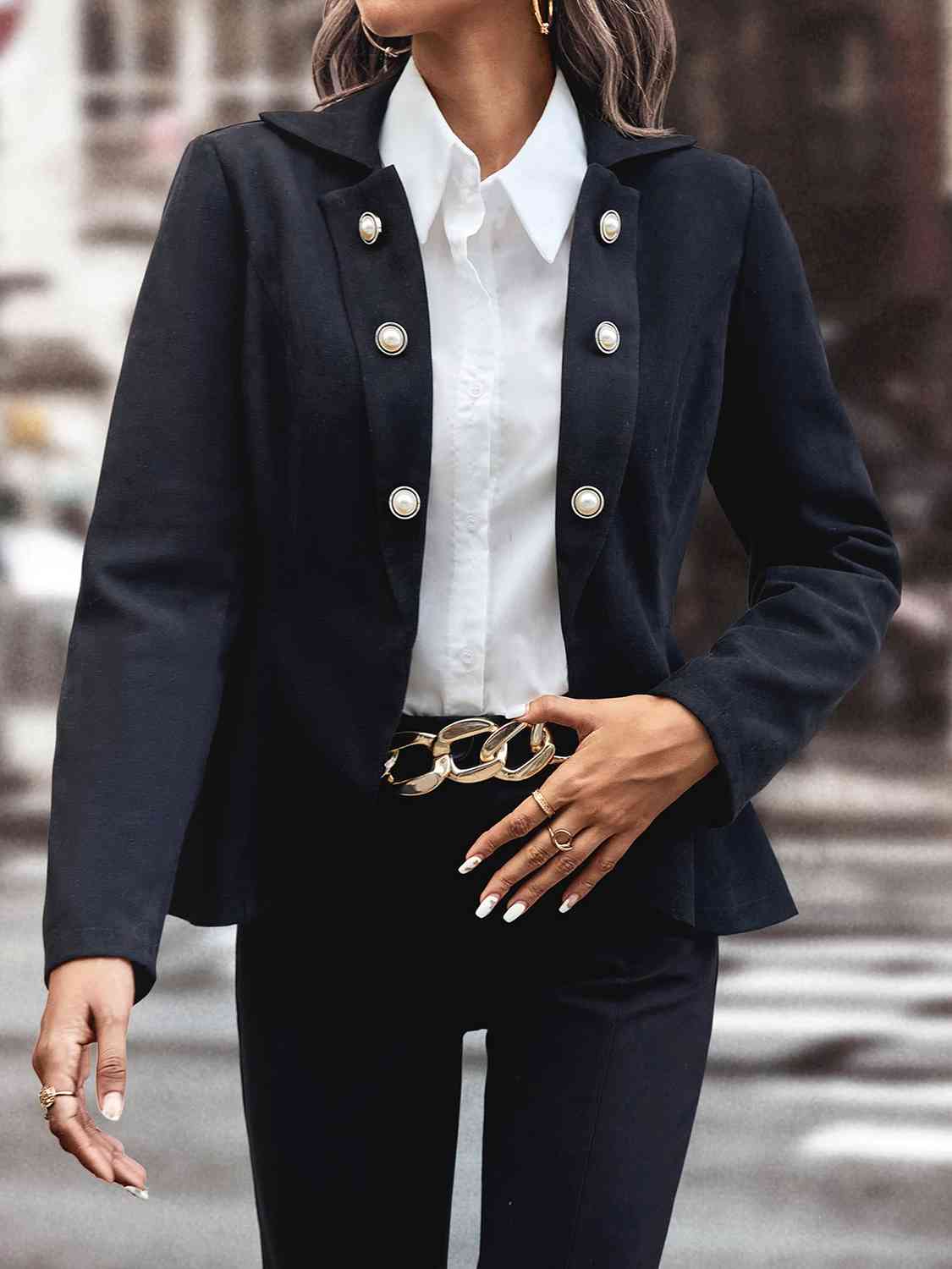 TFE: Buttoned Lapel Collar Long Sleeve Blazer