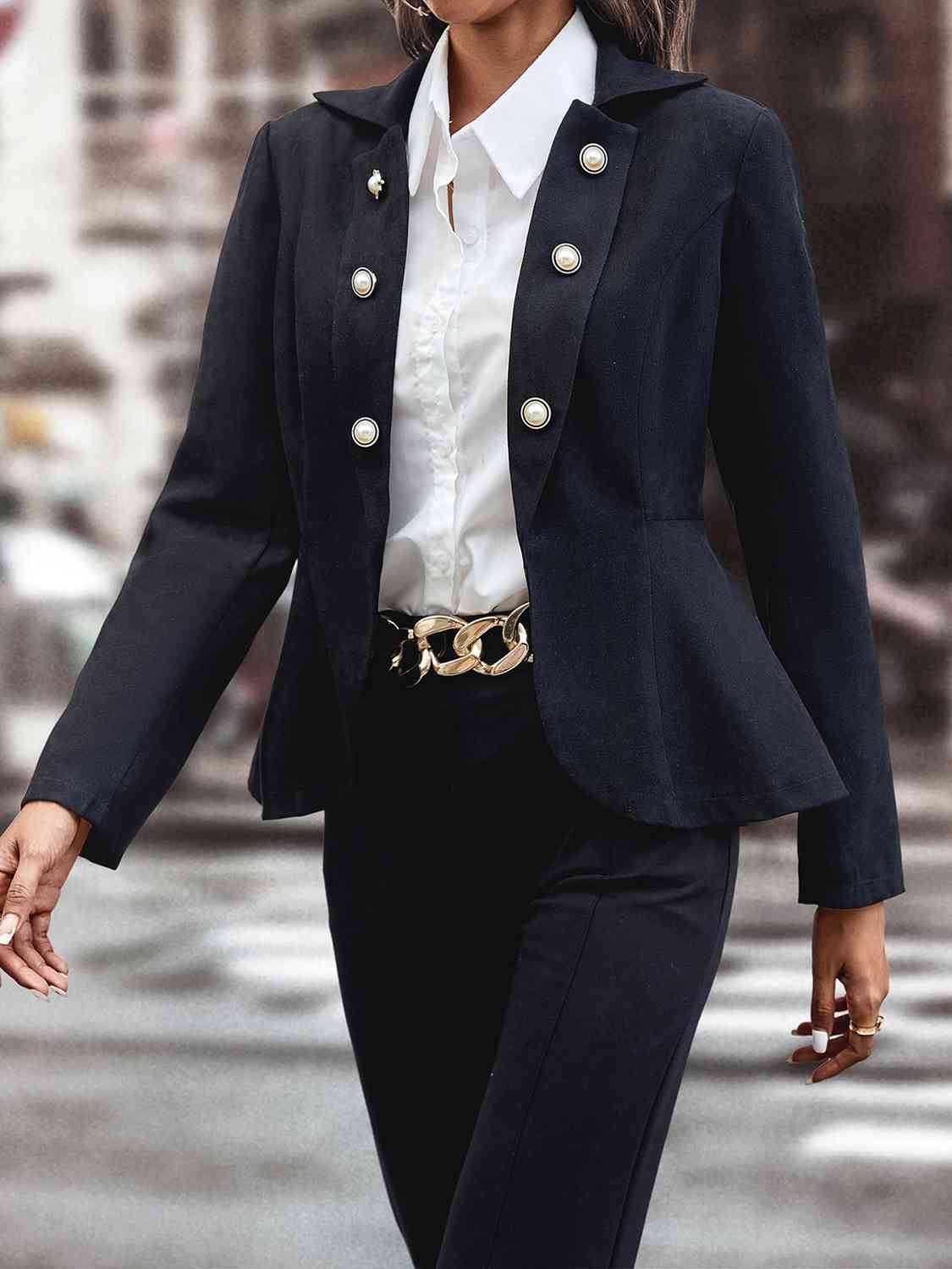 TFE: Buttoned Lapel Collar Long Sleeve Blazer