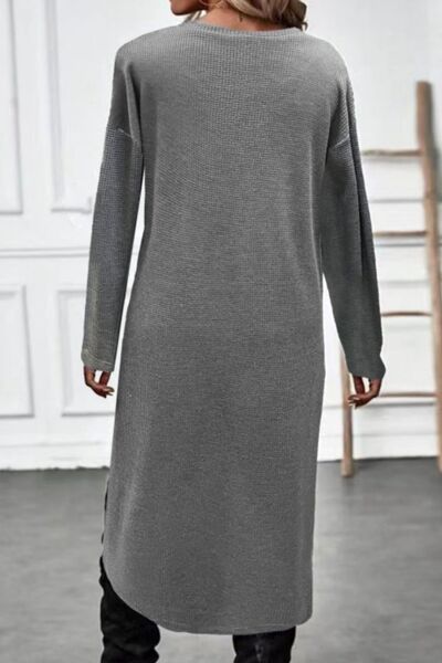 TFE: Cozy Chic Slit Waffle-Knit Round Neck Sweater Dress