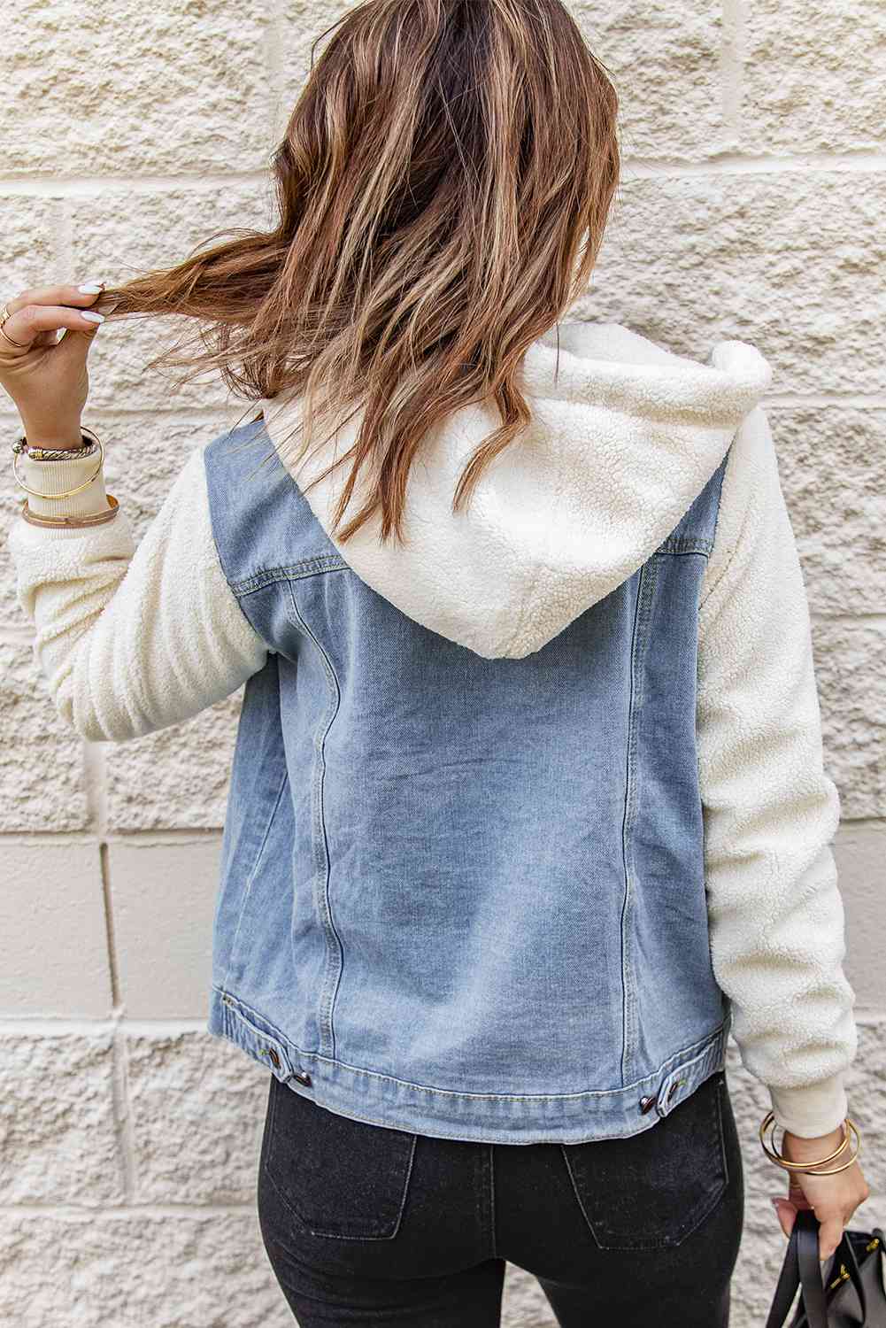 TFE: Two-Tone Spliced Denim Sherpa Hooded Jacket