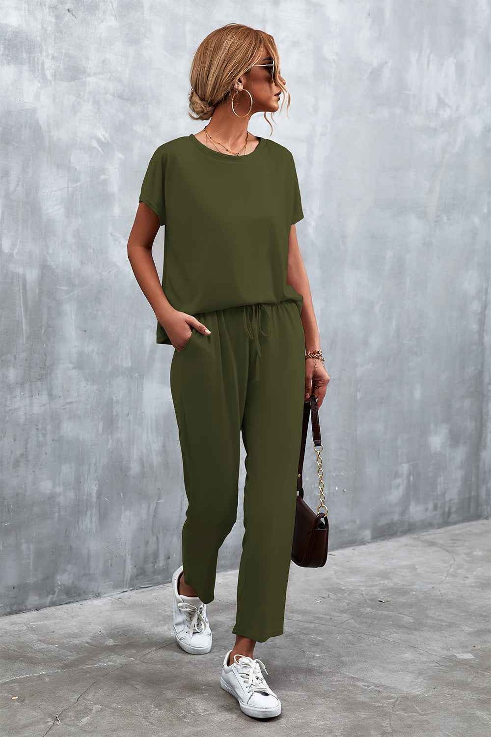 TFE: Stylishly Coordinated Round Neck Top and Drawstring Waist Pants Set