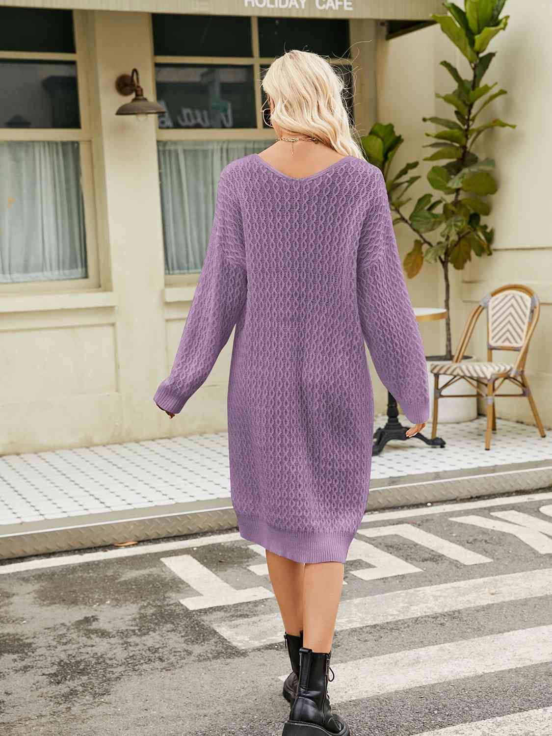 TFE: Svelte Serenity V-Neck Long Sleeve Sweater Dress