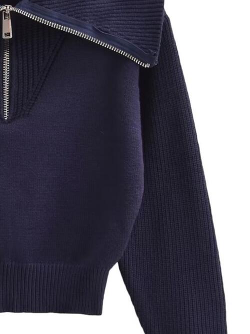 TFE: Half Zip Ribbed Collared Neck Knit Top