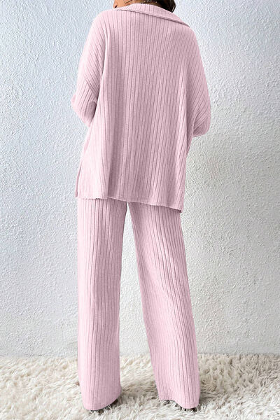 TFE: Ribbed Slit Top and Pants Set