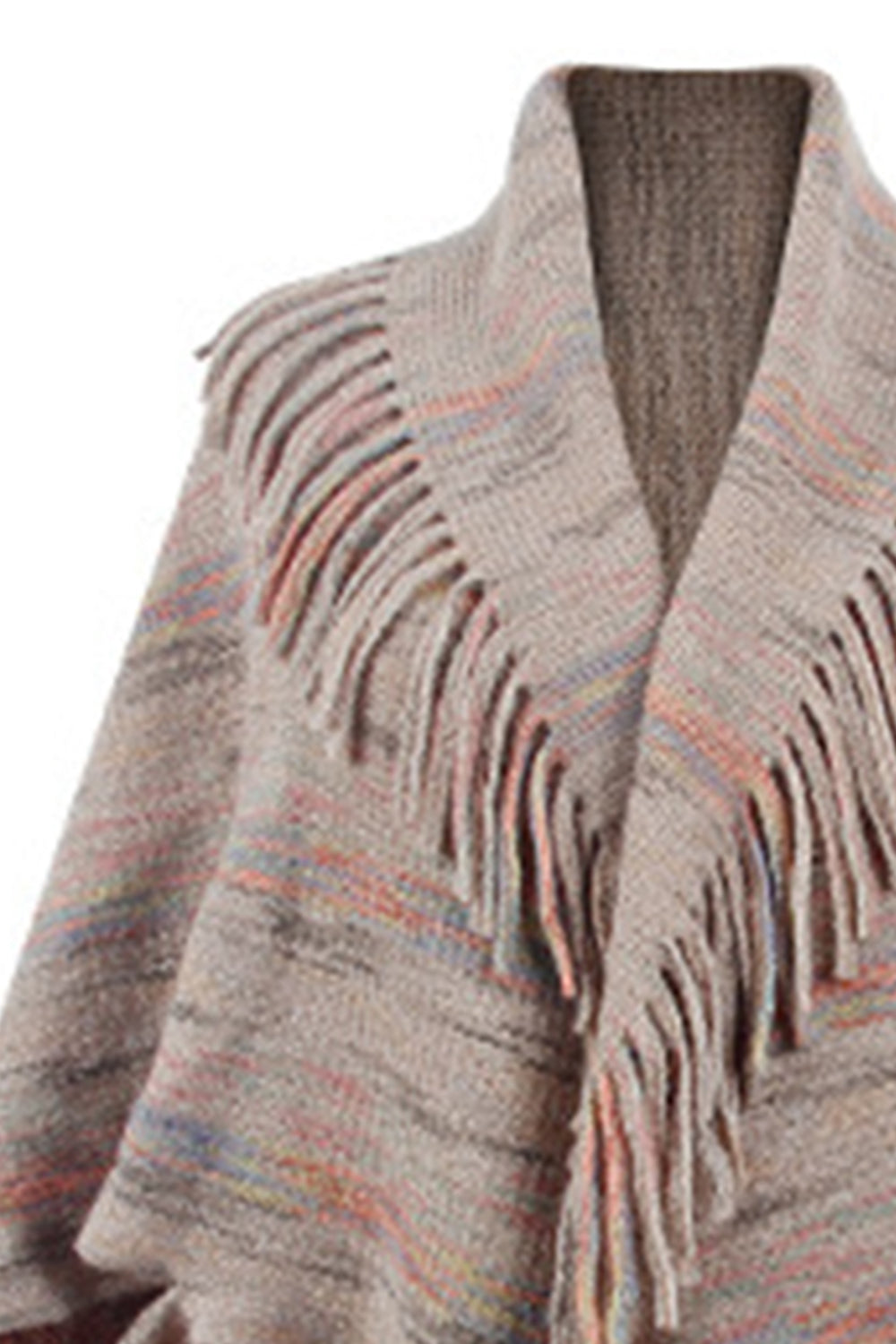 TFE: Chic Printed Poncho with Stylish Fringe Accents