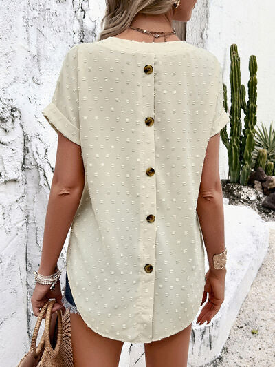 TFE: Ethereal Elegance Swiss Dot Short Sleeve Blouse