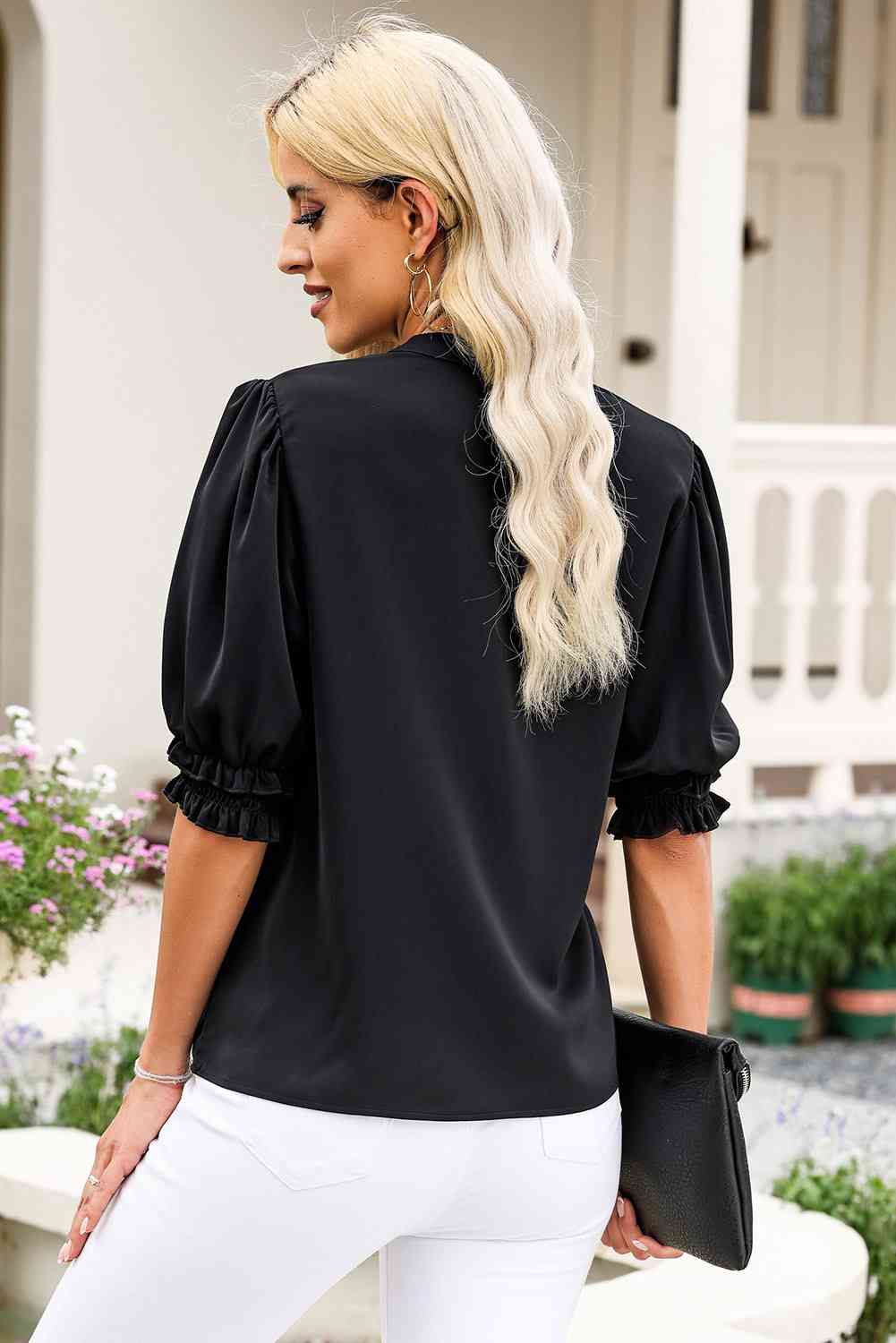 TFE: Notched Neck Puff Sleeve Blouse