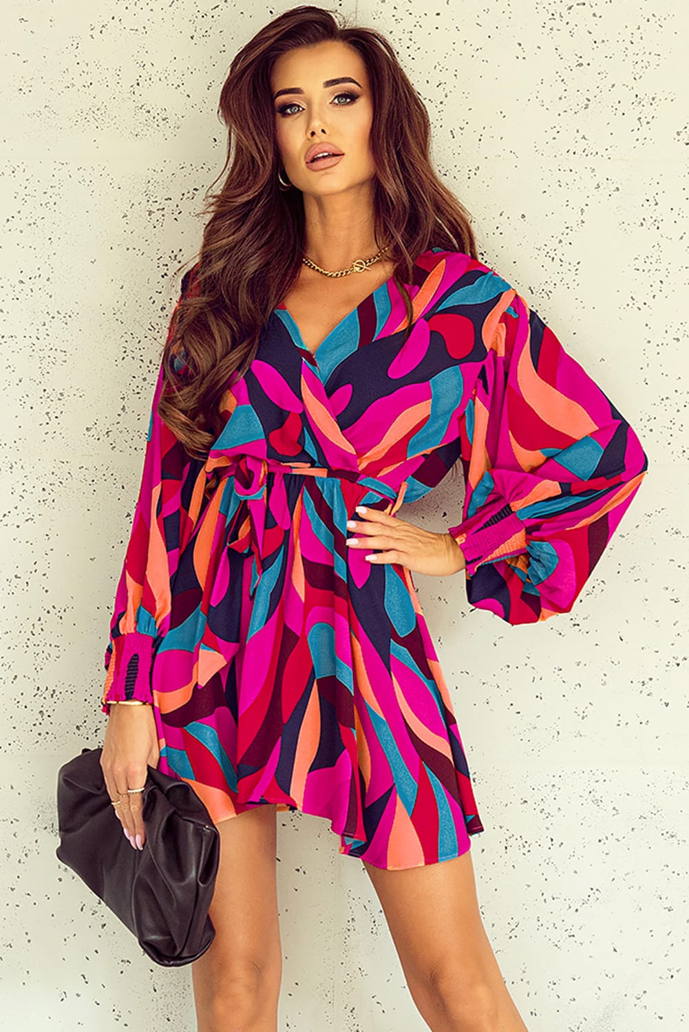 TFE: Chic Wrap-Style Dress with Printed Design and Adjustable Waist Tie