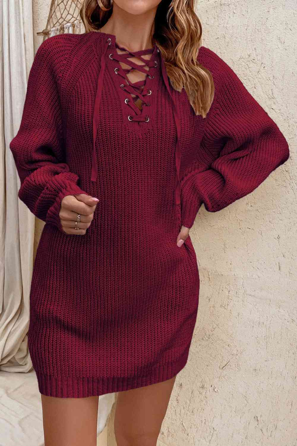 TFE: Lace-Up Mini Sweater Dress