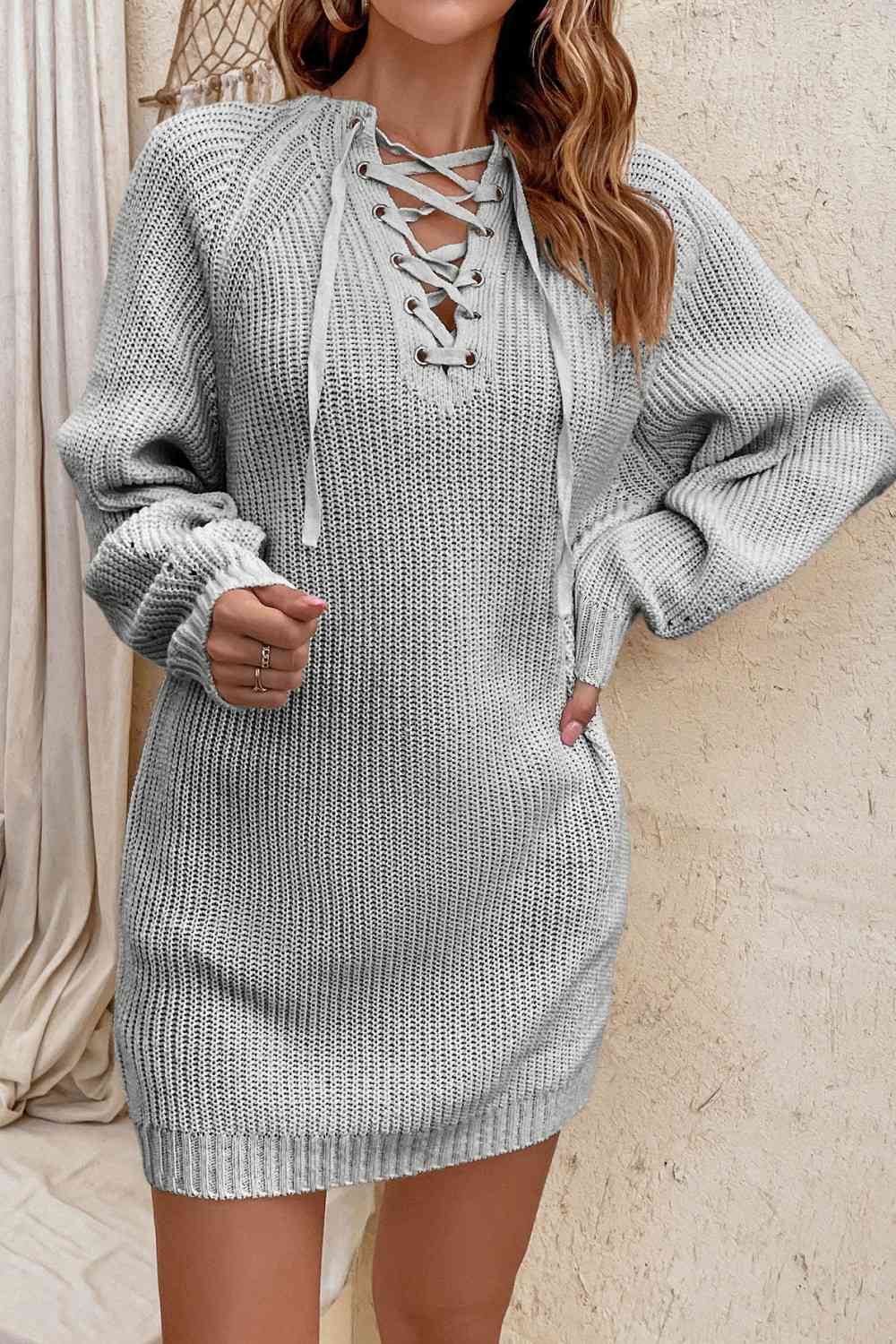 TFE: Lace-Up Mini Sweater Dress