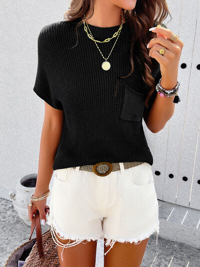 TFE: Round Neck Rib Trim Short Sleeve Knit Top