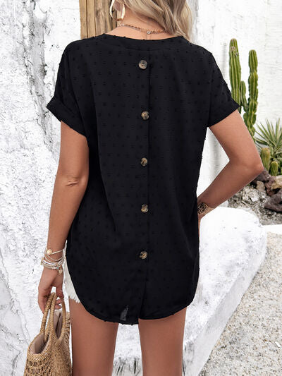 TFE: Ethereal Elegance Swiss Dot Short Sleeve Blouse