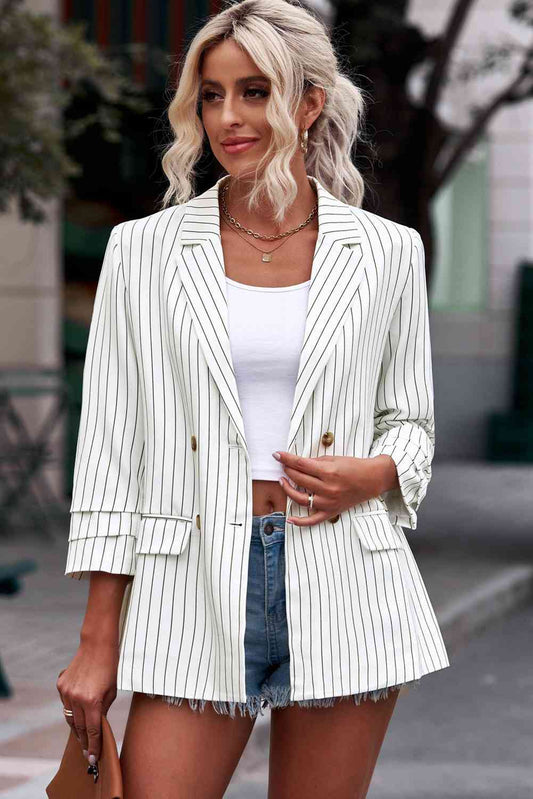 TFE: Striped Double-Breasted Long Sleeve Blazer