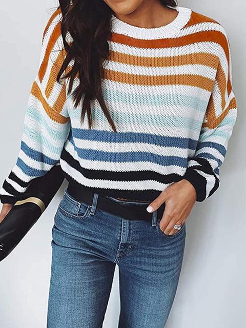 TFE: Colorful Striped Round Neck Knit Sweater