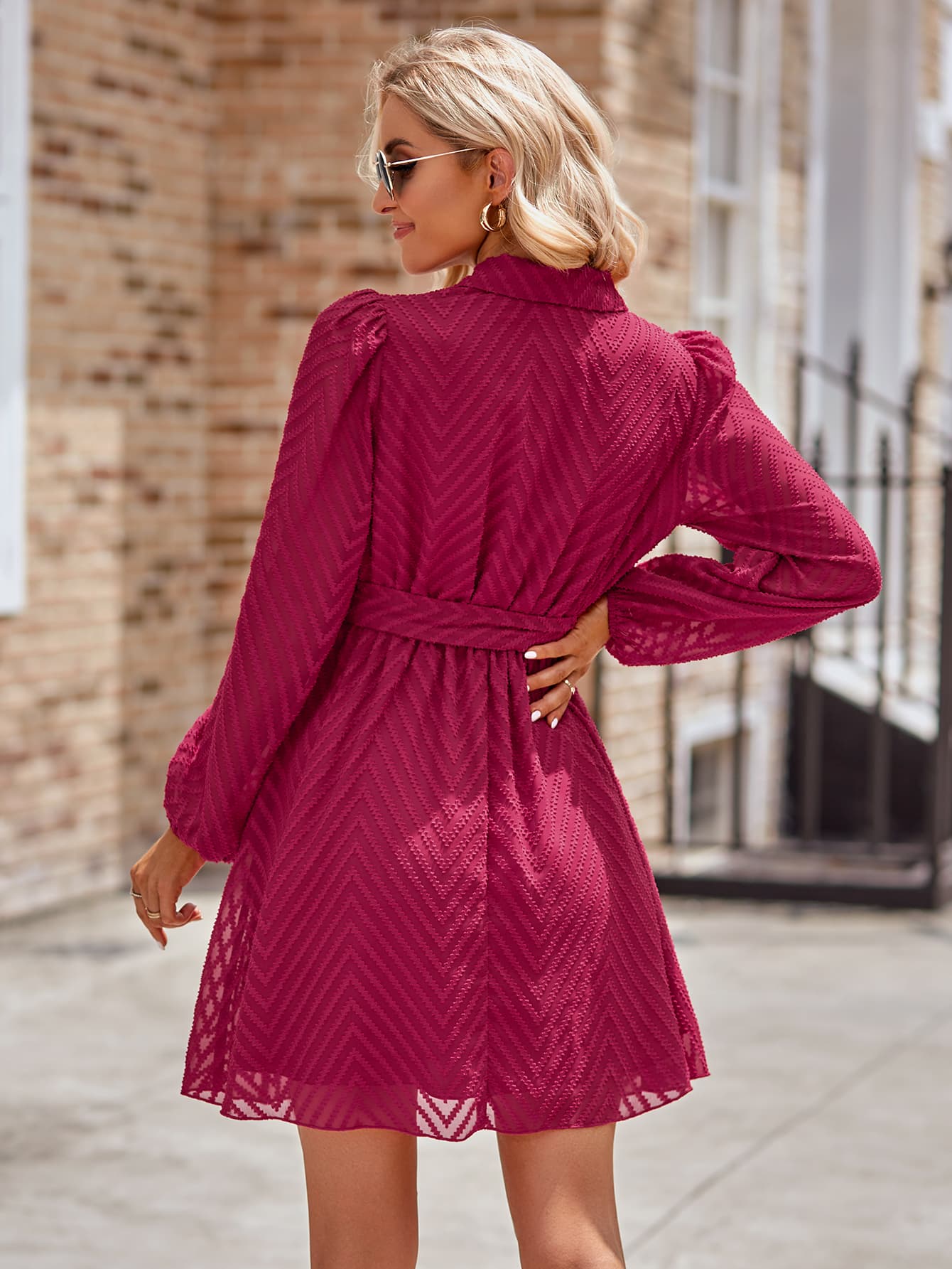 TFE: Chic Long Sleeve Mini Dress with a Stylish Surplice Neck and Belt