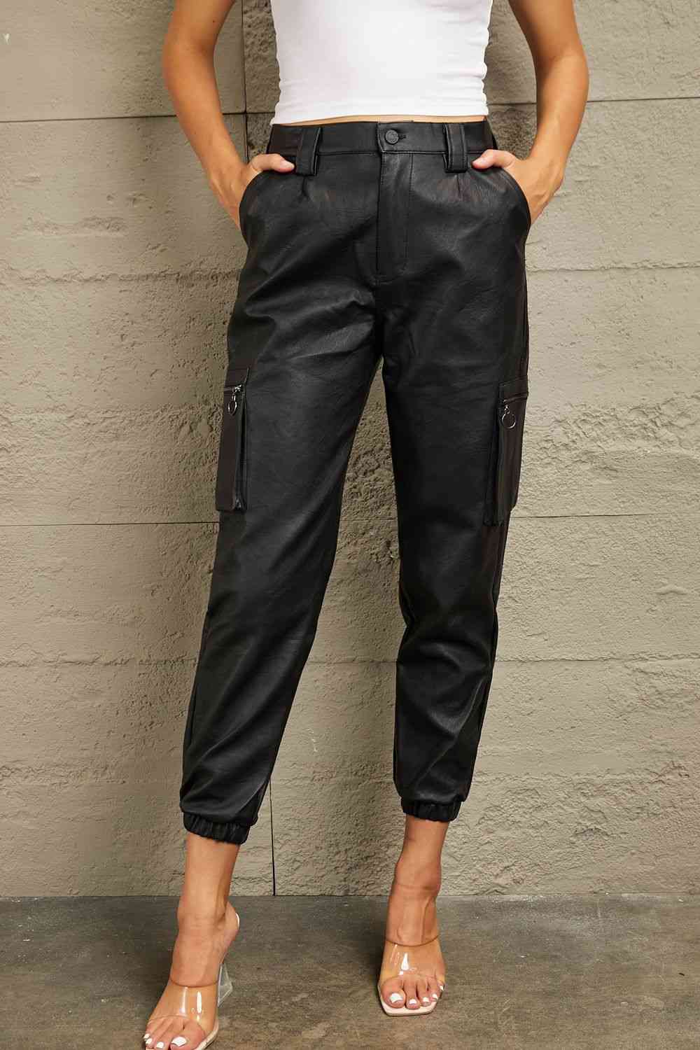 TFE: High Chic Rise Leather Joggers