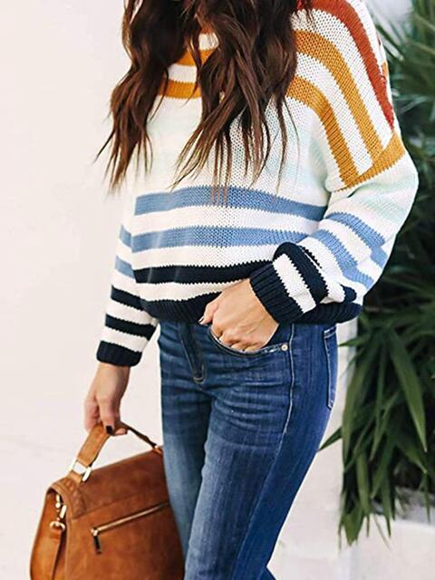 TFE: Colorful Striped Round Neck Knit Sweater