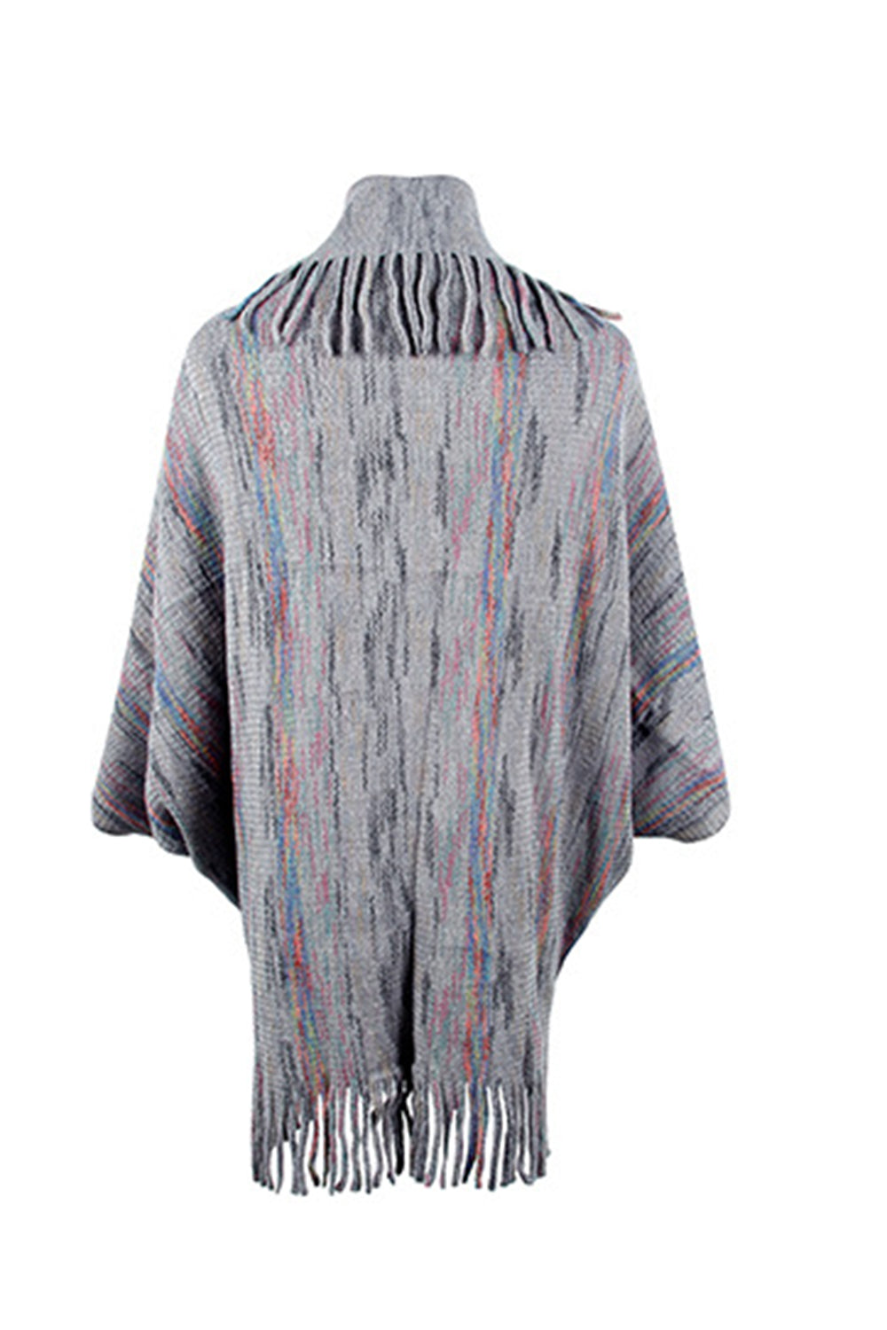 TFE: Chic Printed Poncho with Stylish Fringe Accents