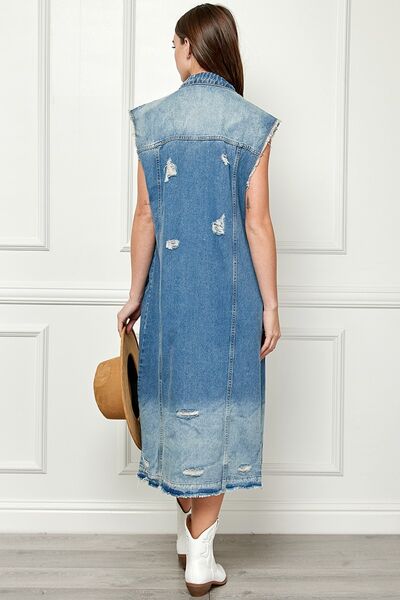 TFE: Urban Edge Distressed Sleeveless Longline Denim Jacket"