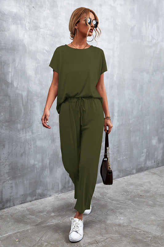 TFE: Stylishly Coordinated Round Neck Top and Drawstring Waist Pants Set