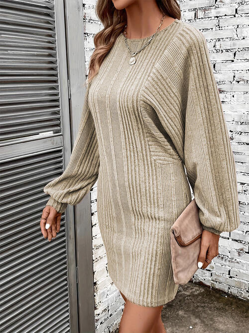 TFE: Ribbed Round Neck Long Sleeve Dress