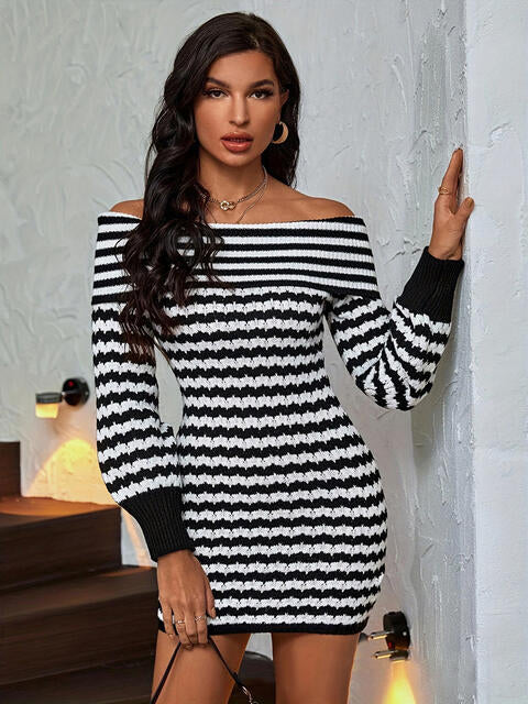 TFE: Striped Off-Shoulder Short  Dress