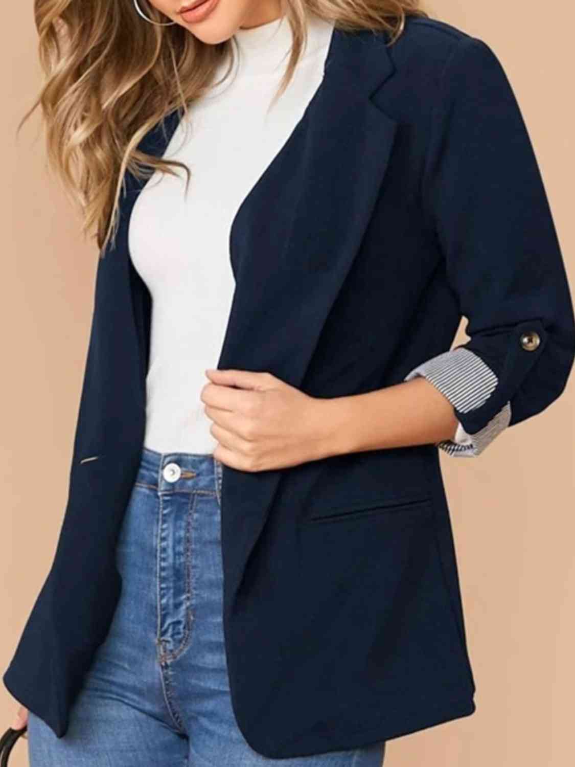 TFE: Lapel Collar Roll-Tab Sleeve Blazer