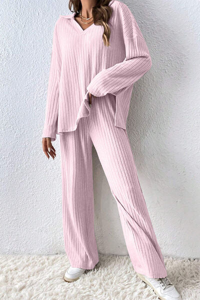 TFE: Ribbed Slit Top and Pants Set