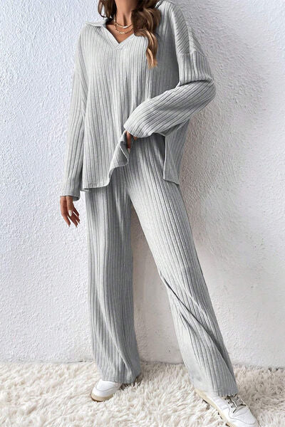 TFE: Ribbed Slit Top and Pants Set