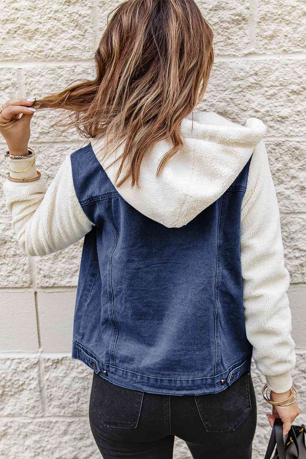 TFE: Two-Tone Spliced Denim Sherpa Hooded Jacket