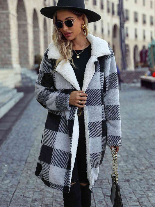 TFE: Plaid Open Front Coat with Pockets