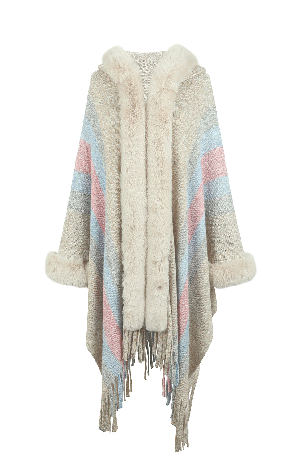 TFE: Vibrant Fringe-Accented Color Block Poncho