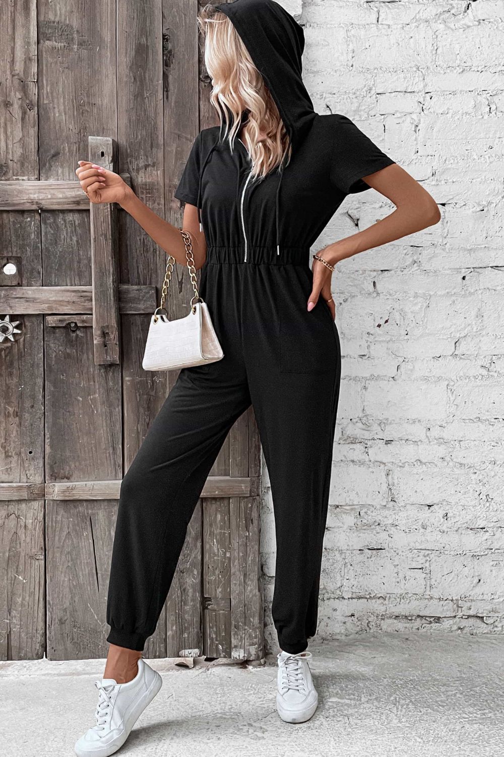 TFE: Chic Short-Sleeve Hooded Jumpsuit