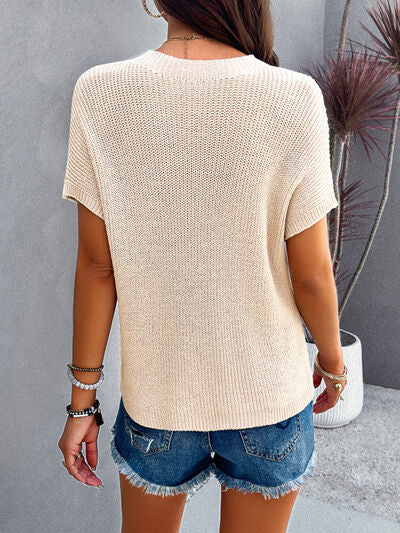 TFE: Round Neck Rib Trim Short Sleeve Knit Top